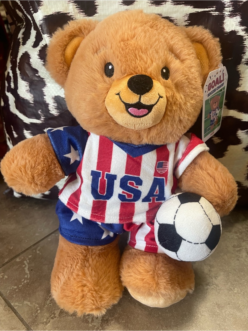 & Other Stories Brown Bear Plush in USA Soccer Outfit - Red White Blue